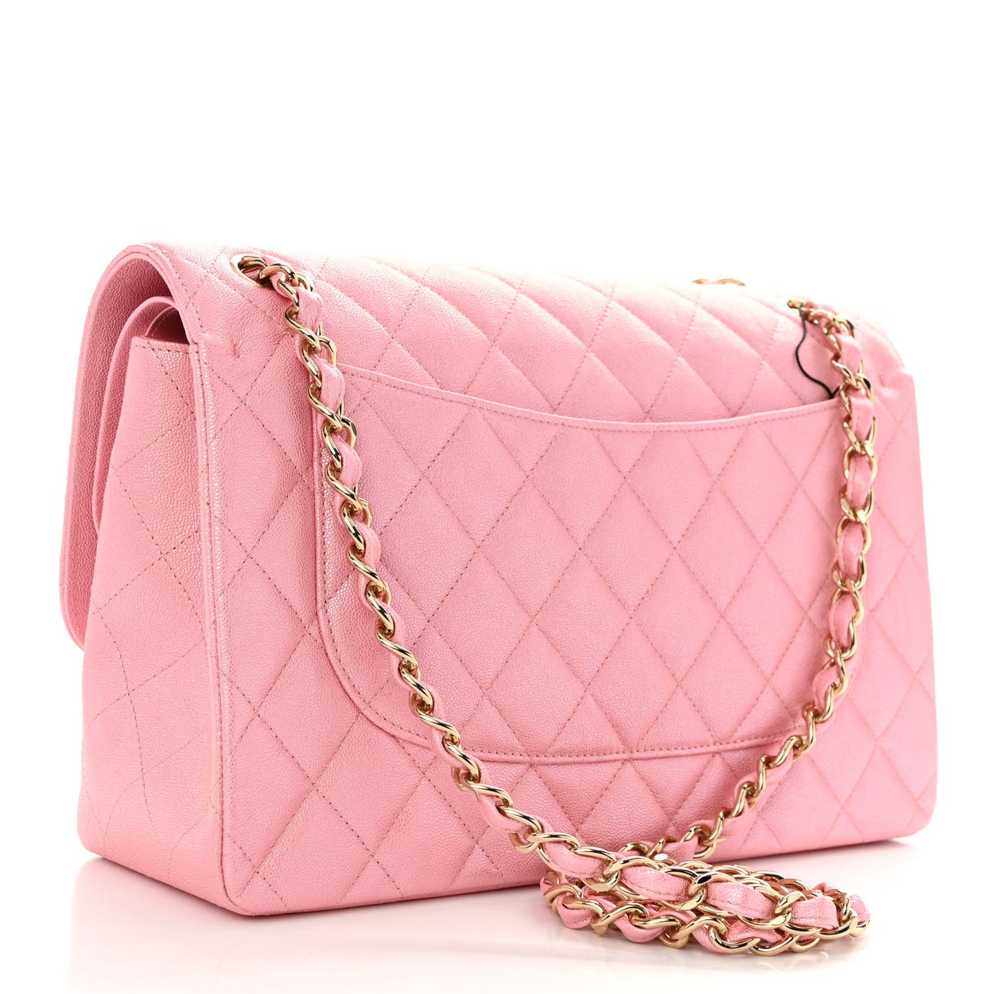 Iridescent Caviar Quilted Jumbo Double Flap Rose Pink