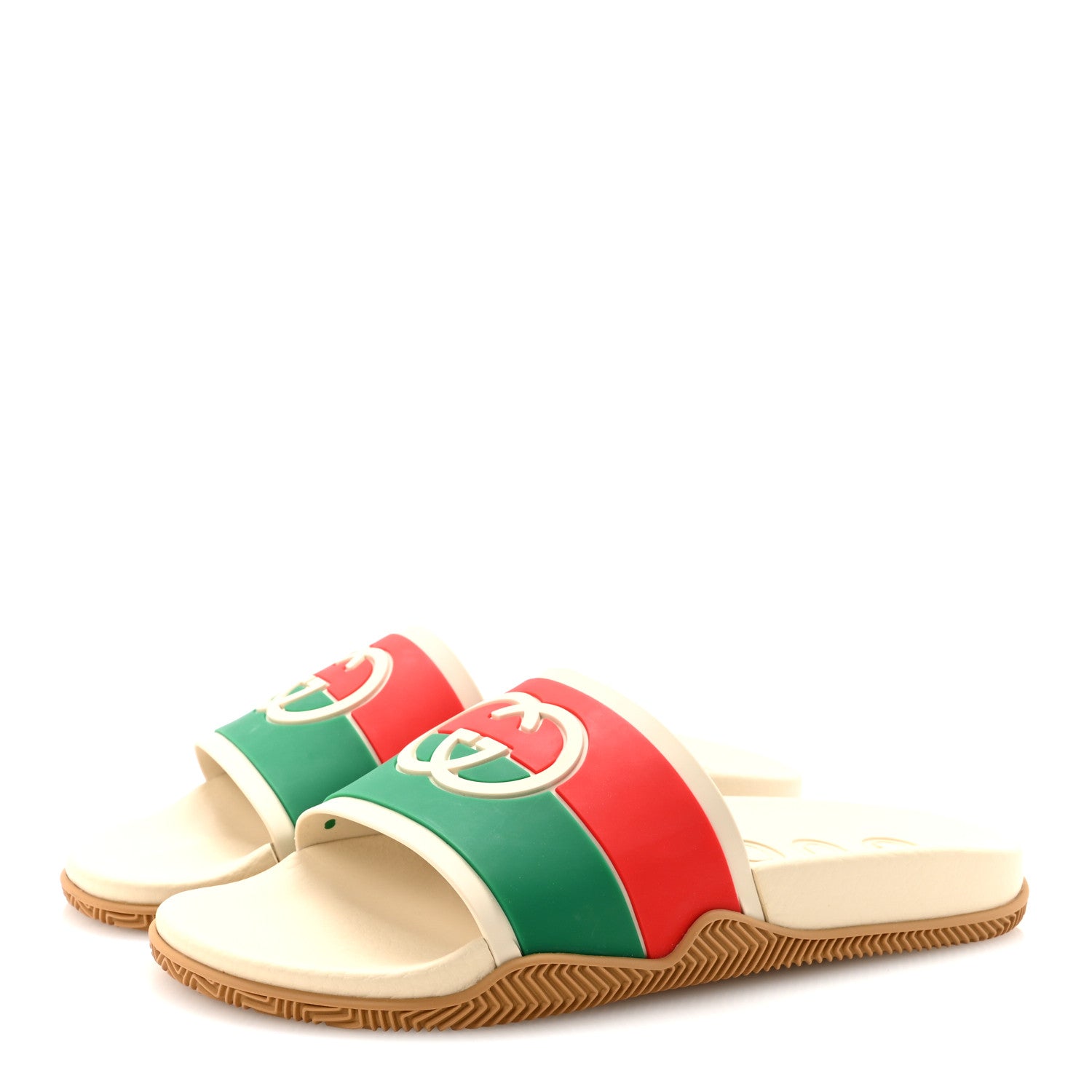 Gucci Rubber Web Womens Interlocking G Slide Sandals 40 Mystic White Green Red 4 of 9