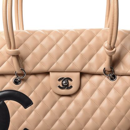 Chanel Calfskin Quilted Large Cambon Flap Beige Black 9 of 9