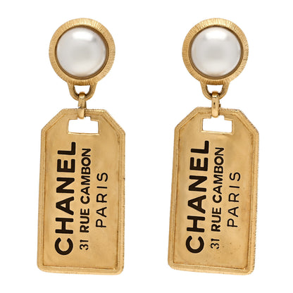 Chanel Pearl CC Tags Drop Earrings Gold 1 of 5