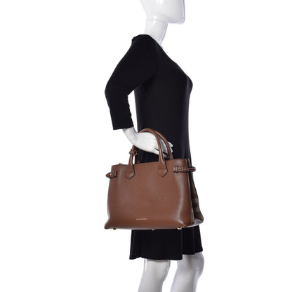 Burberry Grainy Calfskin House Check Medium Banner Tote Tan 2 of 17