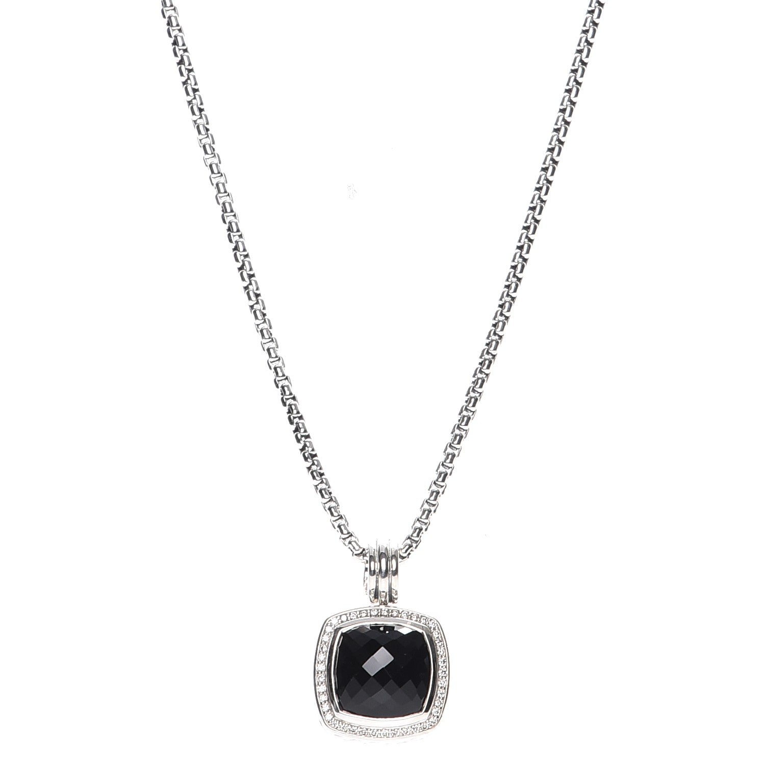 David Yurman Sterling Silver Diamond Black Onyx 14mm Albion Pendant Necklace 1 of 7