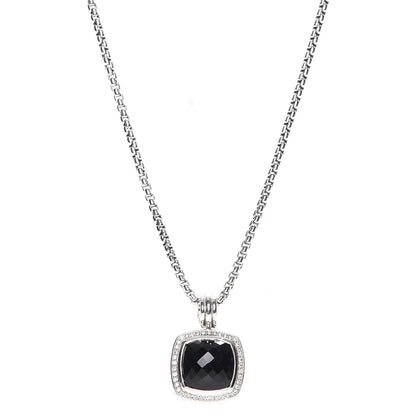 David Yurman Sterling Silver Diamond Black Onyx 14mm Albion Pendant Necklace 1 of 7