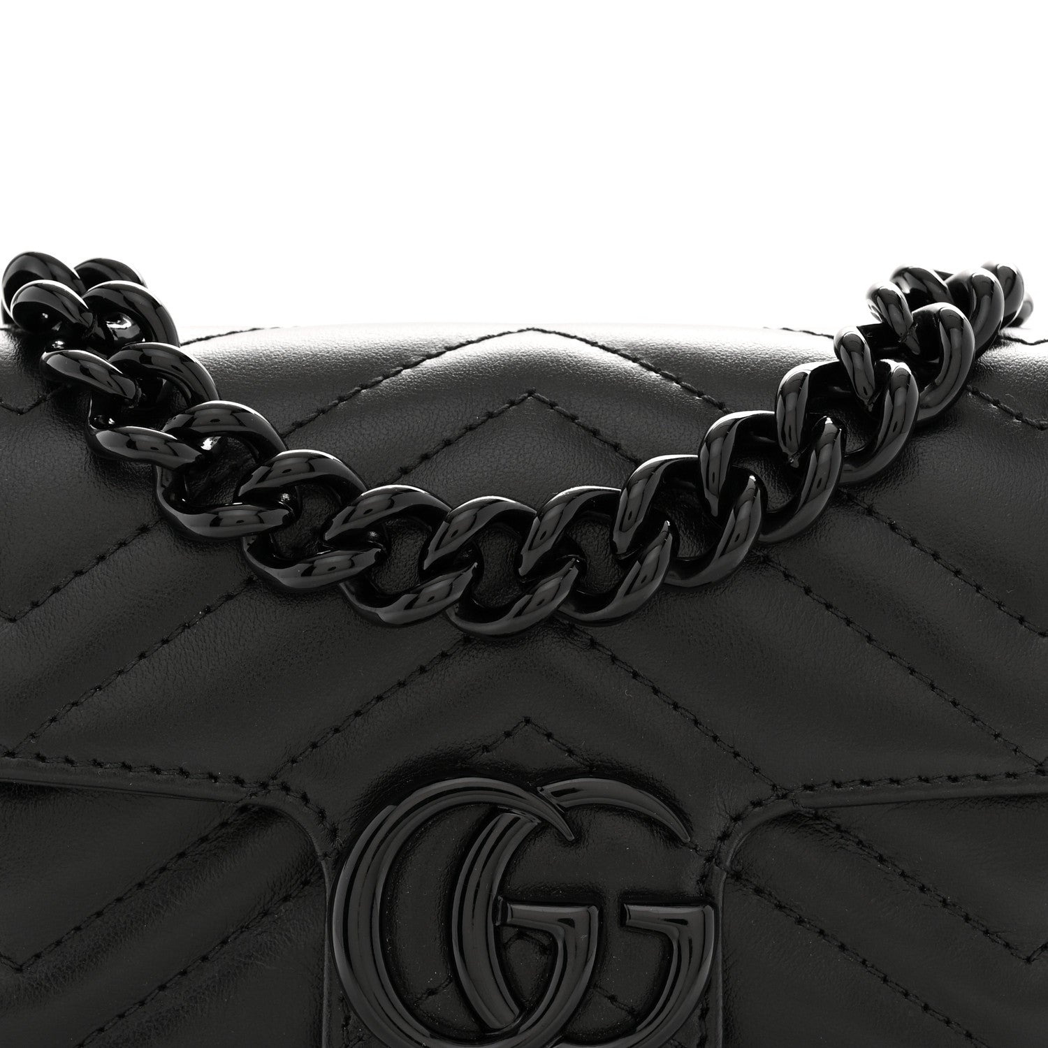 Gucci Calfskin Matelasse Monochrome GG Marmont Chain Belt Bag Black 8 of 11