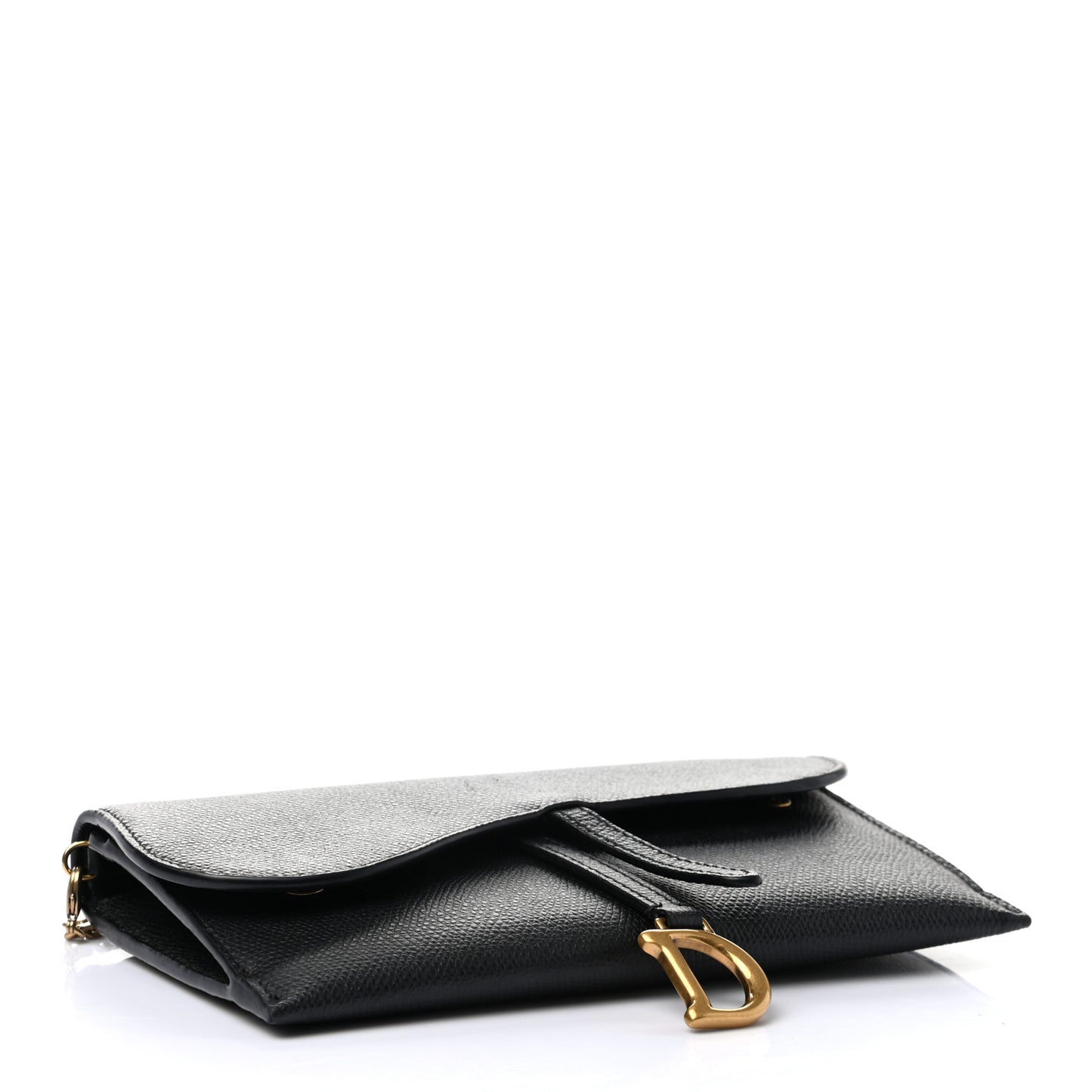 Grained Calfskin Saddle Chain Wallet Pouch Black