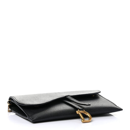 Christian Dior Grained Calfskin Saddle Chain Wallet Pouch Black 5 of 11