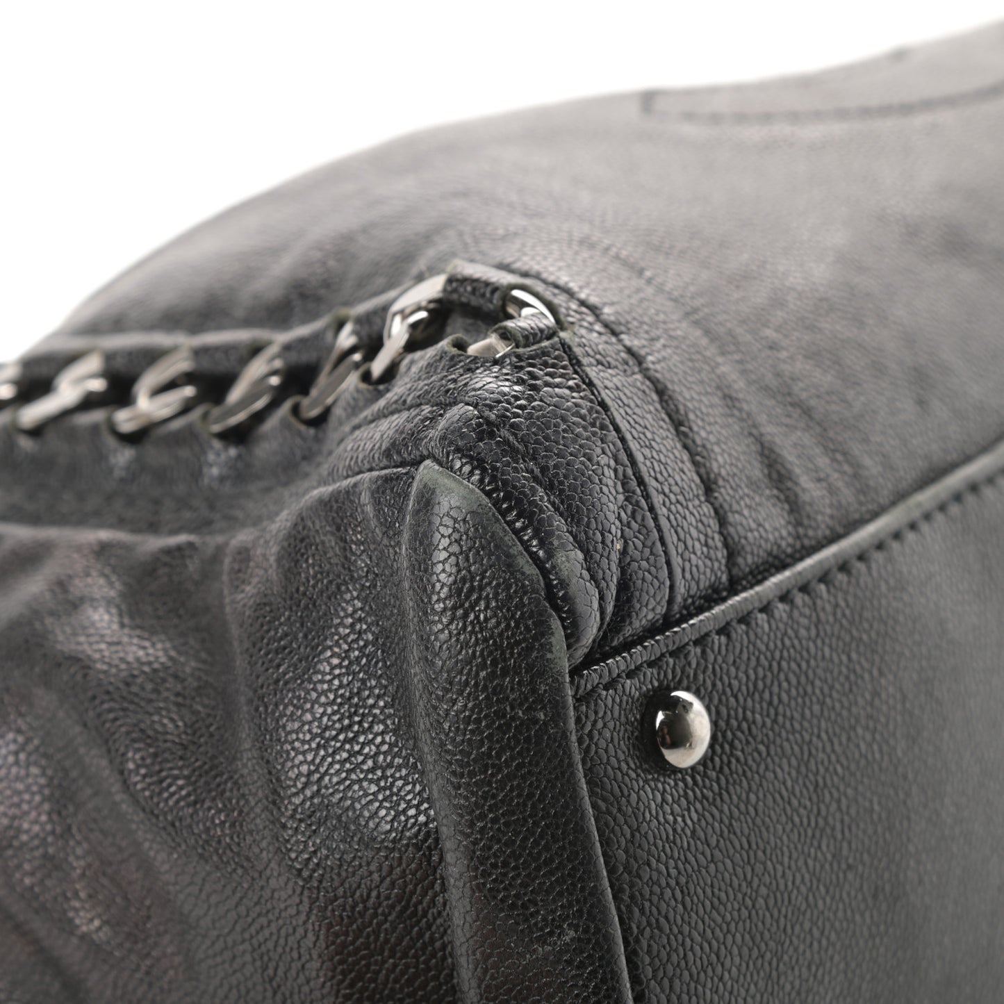 Glazed Caviar East West Modern Chain Tote Black