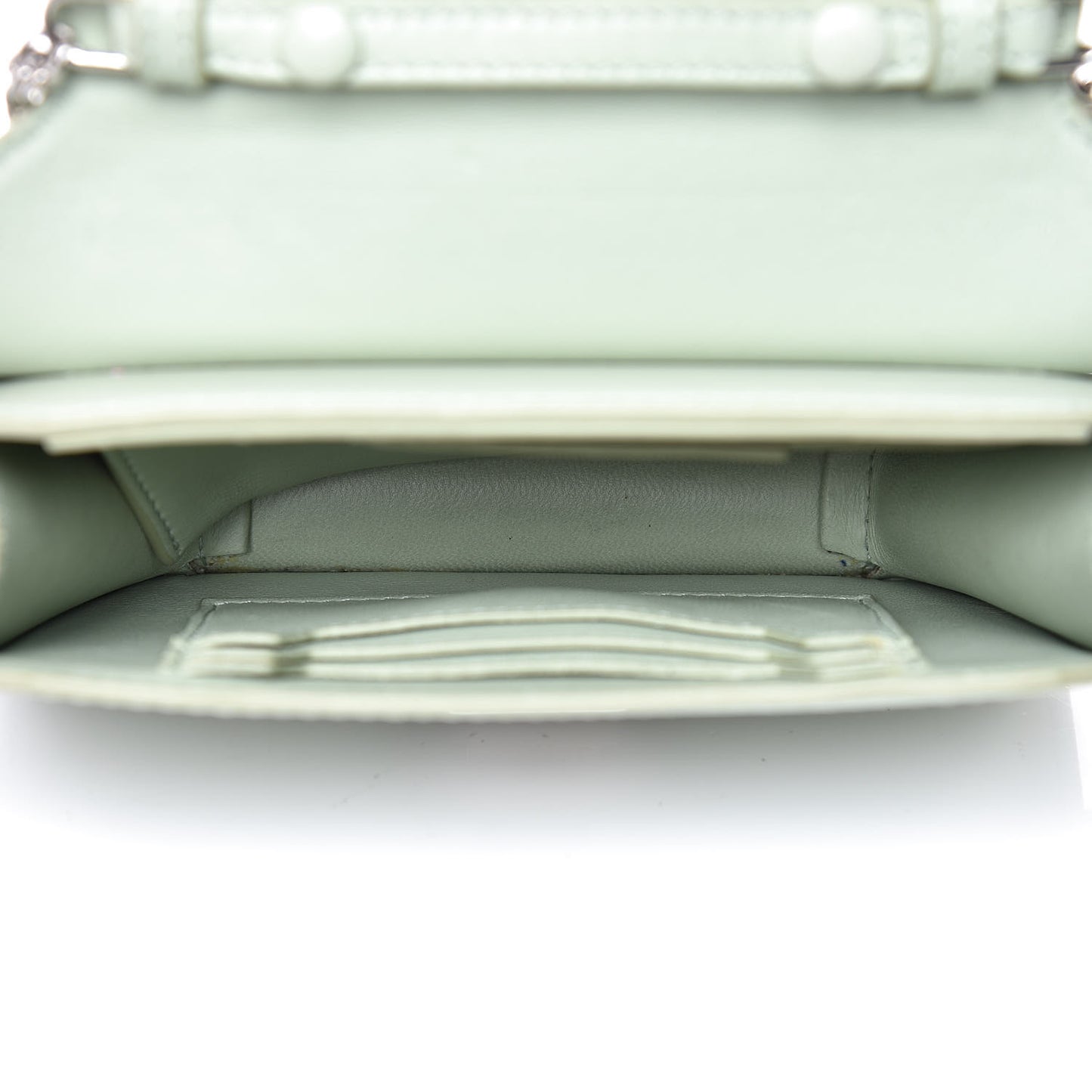 Calfskin Bow Cut Chain Wallet Aqua Green