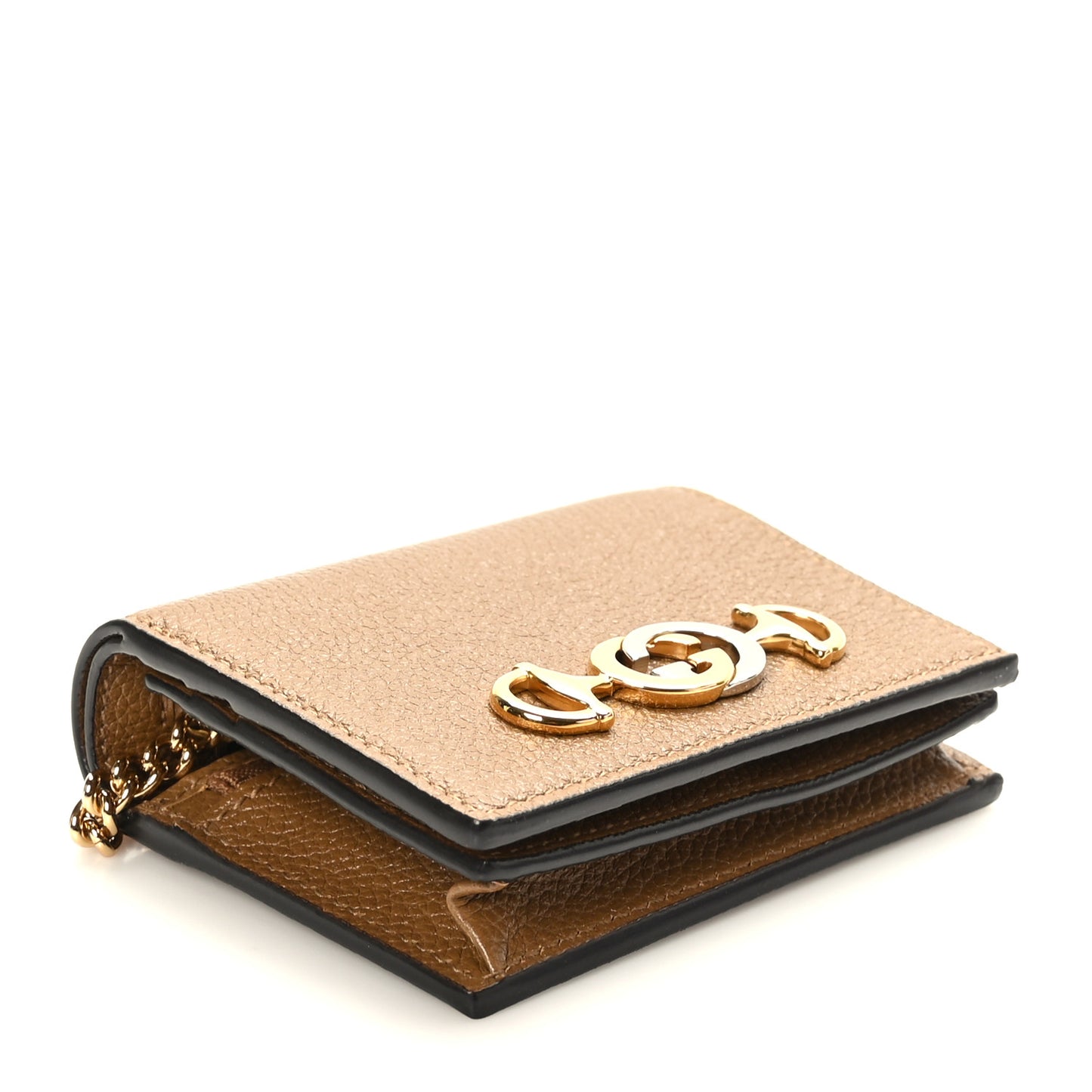 Grainy Calfskin Zumi Chain Card Case Wallet Friky Taupe