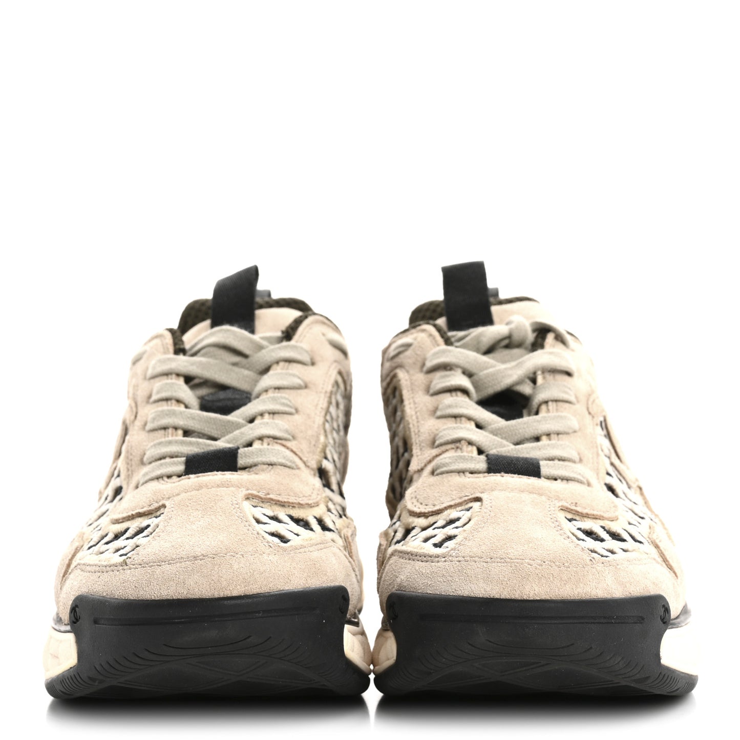 Suede Calfskin Embroidered CC Sneakers 38 Beige Black