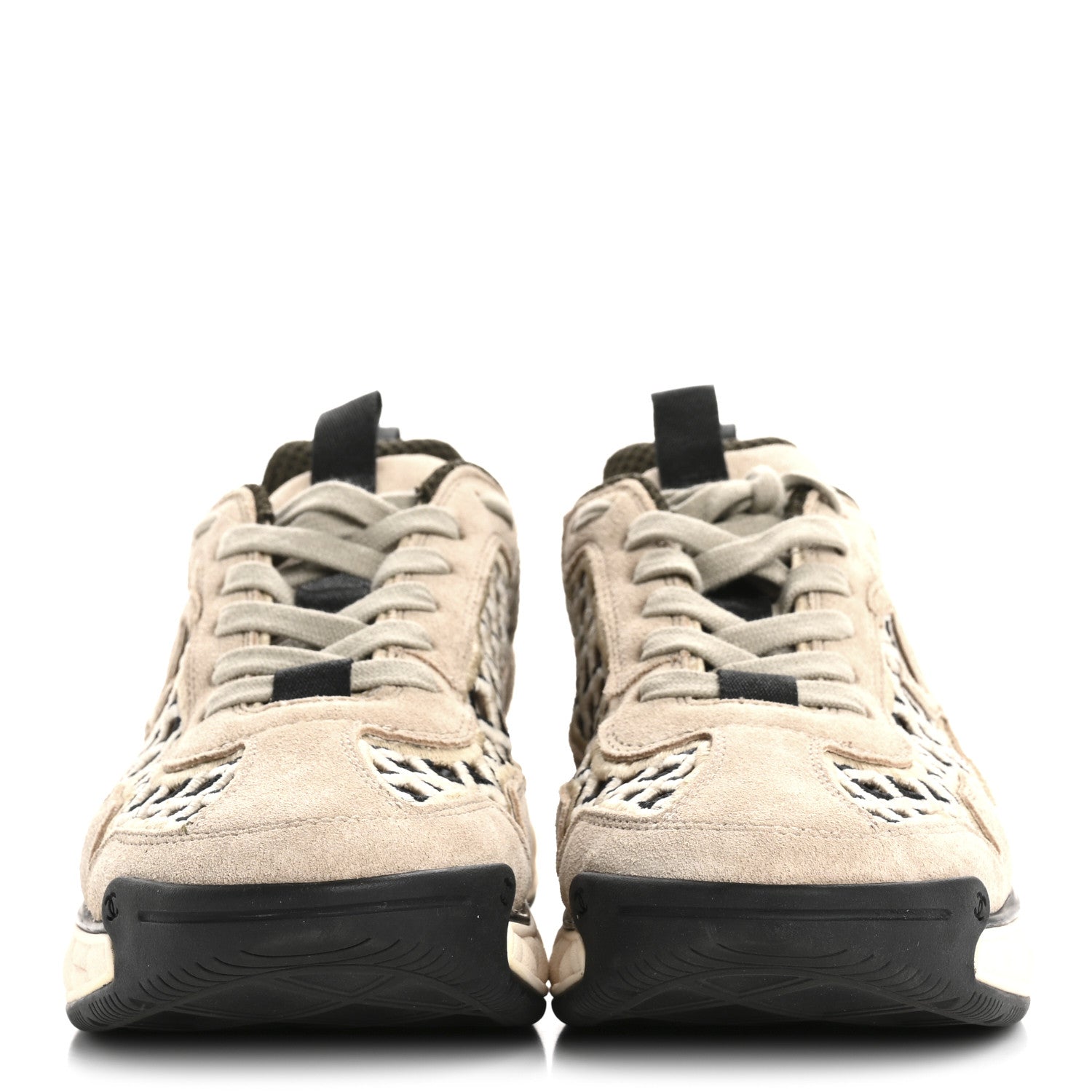 Chanel Suede Calfskin Embroidered CC Sneakers 38 Beige Black 3 of 12