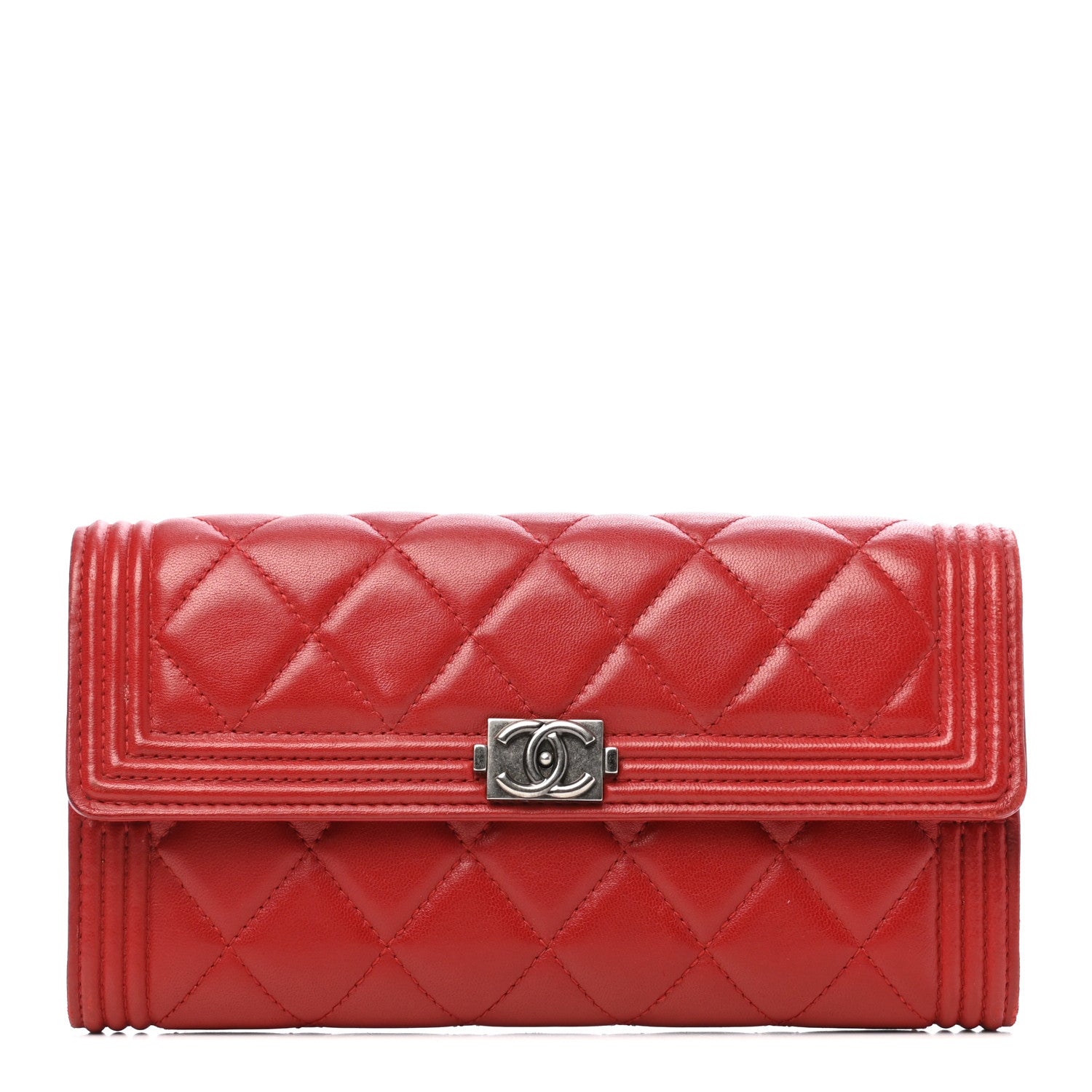 Chanel Lambskin Quilted Boy Flap Wallet Red 1 of 9