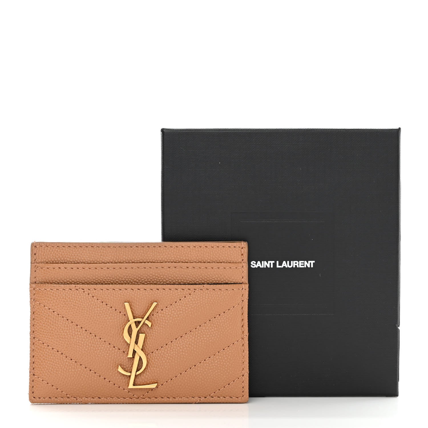 Saint Laurent Grain De Poudre Matelasse Chevron Monogram Credit Card Case Natural Dark 8 of 8