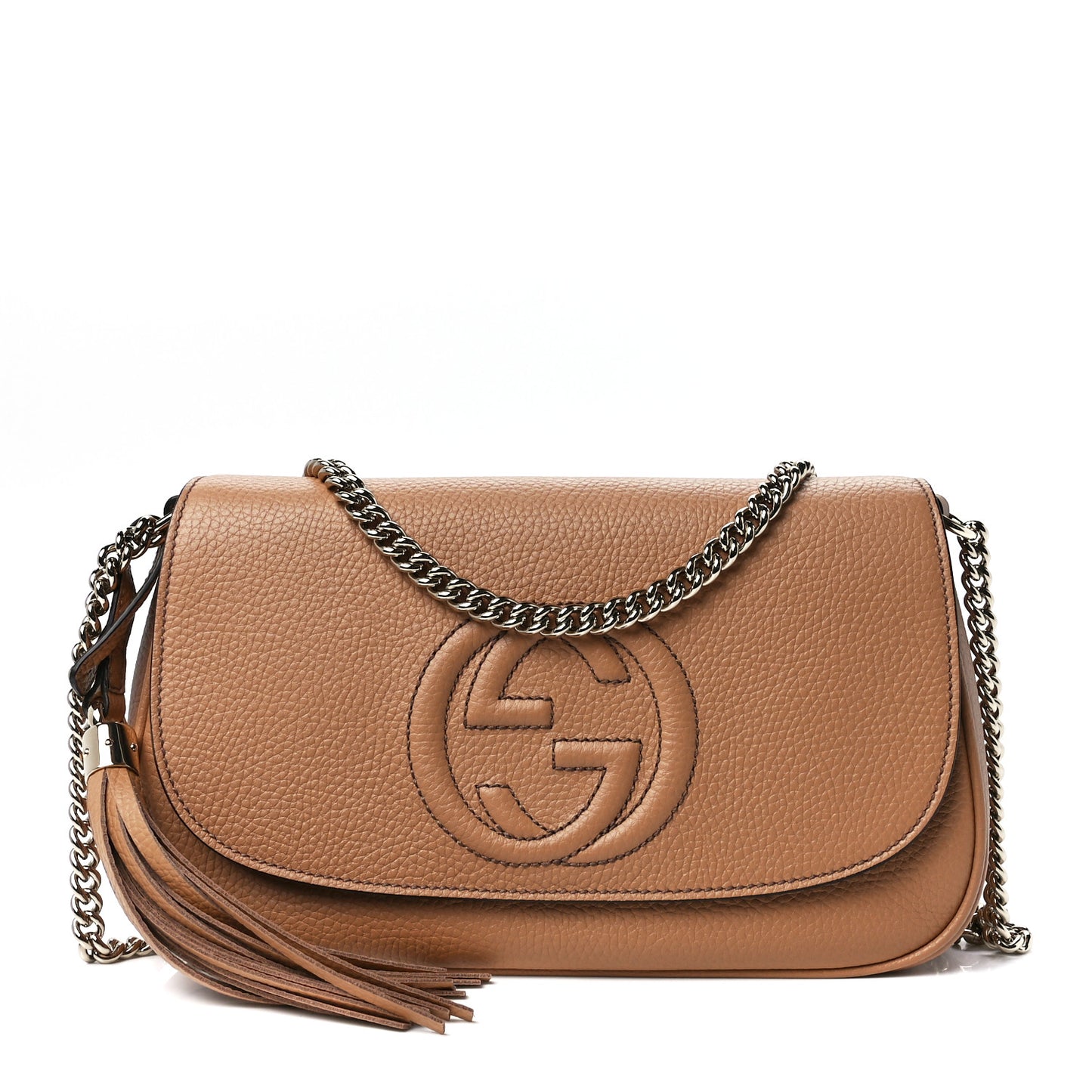 Pebbled Calfskin Medium Soho Flap Crossbody Camelia