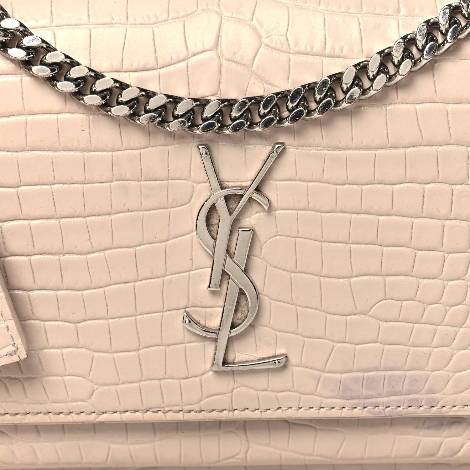 Saint Laurent Calfskin Crocodile Embossed Medium Monogram Sunset Sunset Dark Beige 8 of 12