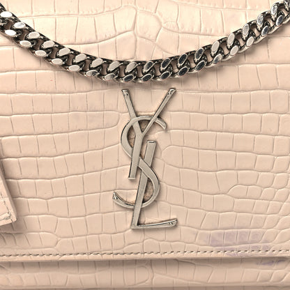 Saint Laurent Calfskin Crocodile Embossed Medium Monogram Sunset Sunset Dark Beige 8 of 12