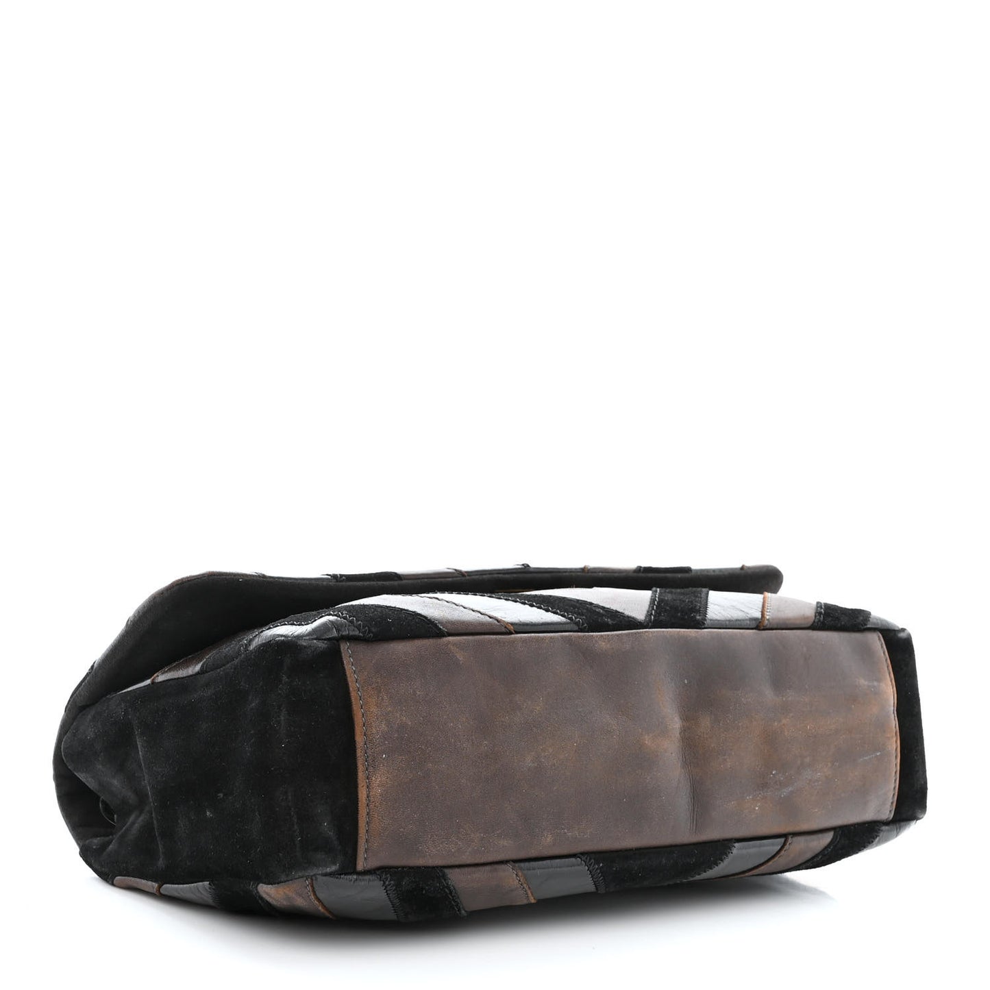 Suede Lambskin Glazed Calfskin Lady Vintage Chevron Flap Black Brown