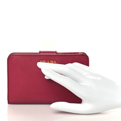 Prada Saffiano Metal Compact Wallet Peonia 2 of 7