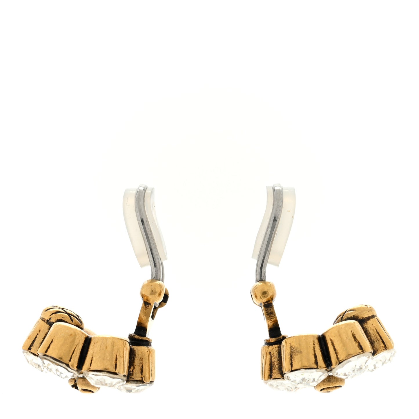Metal Crystal Double G Clip On Earrings Aged Gold