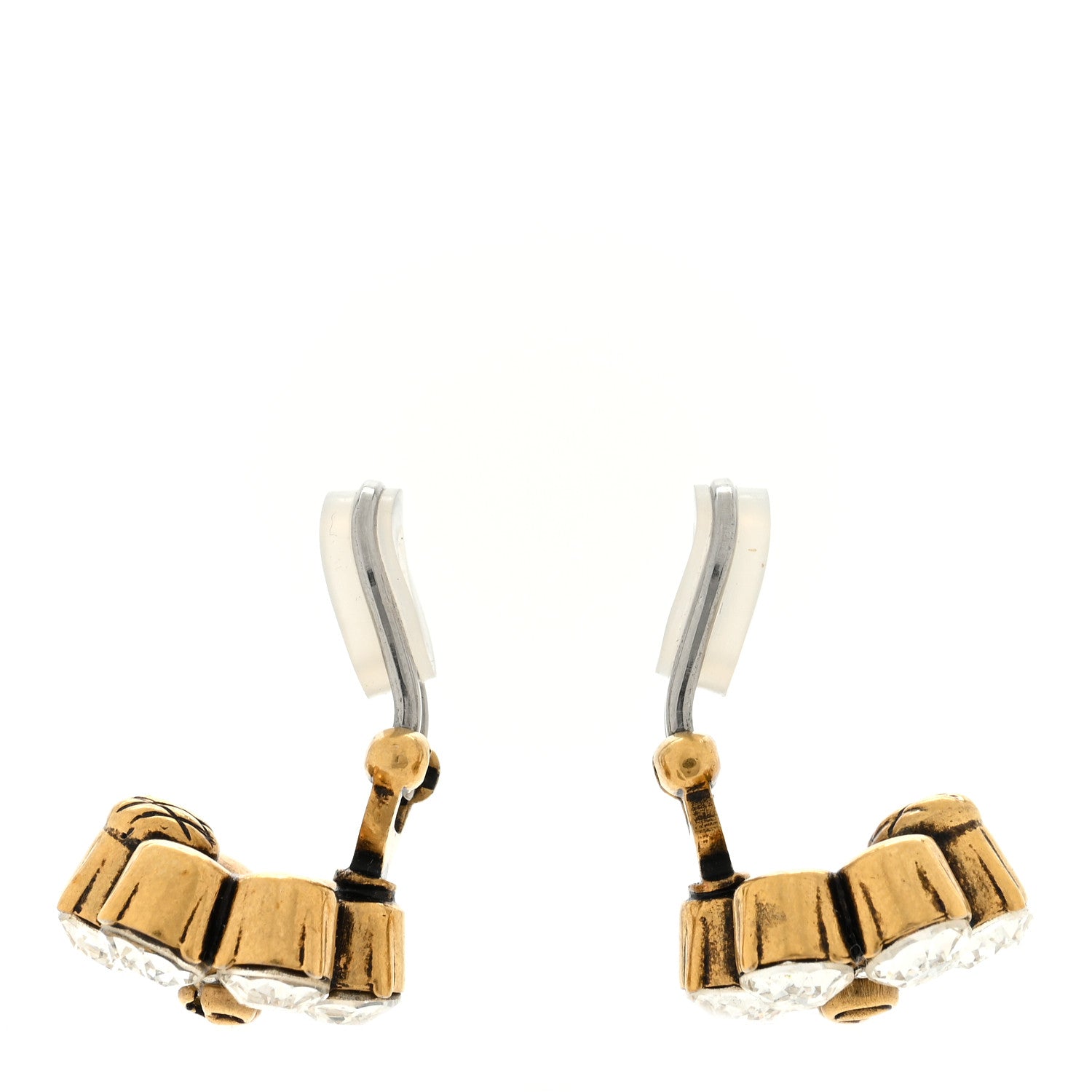 Gucci Metal Crystal Double G Clip On Earrings Aged Gold 3 of 4