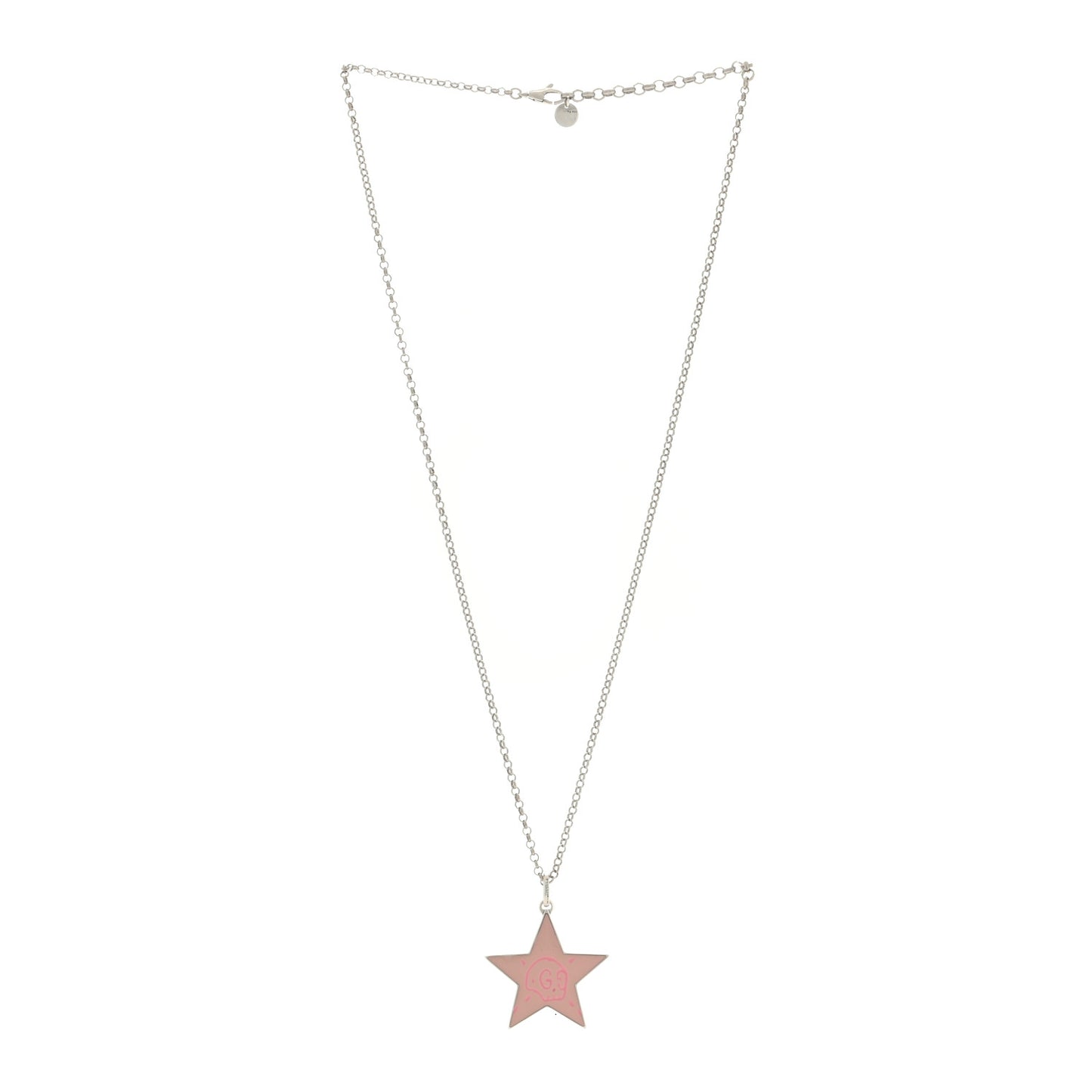 Sterling Silver Enamel GucciGhost Hamlet Skull Star Pendant Necklace Pink