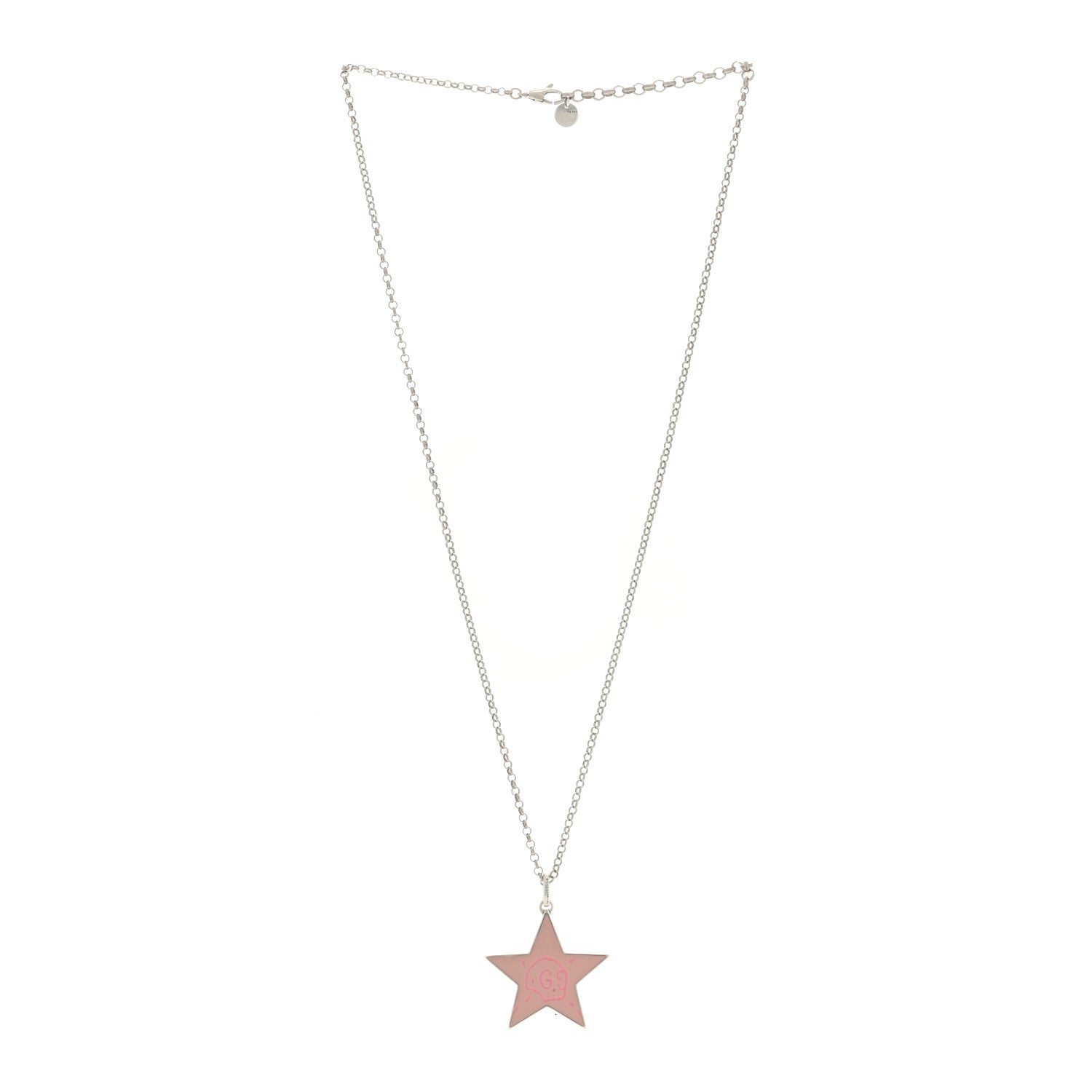 Gucci Sterling Silver Enamel GucciGhost Hamlet Skull Star Pendant Necklace Pink 2 of 4