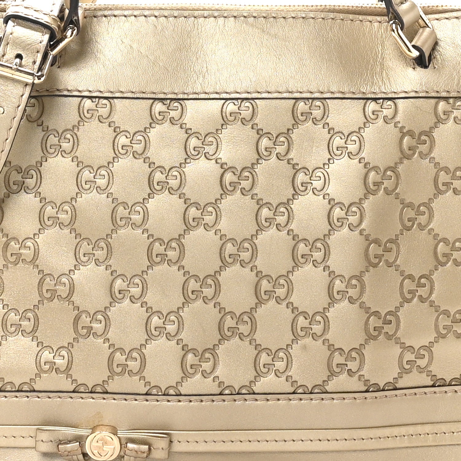 Gucci Metallic Guccissima Mayfair Top Handle Satchel  Golden Beige 8 of 10