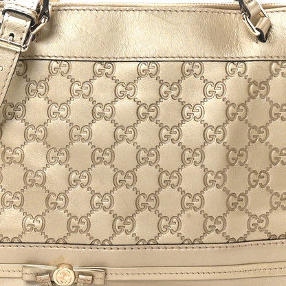 Gucci Metallic Guccissima Mayfair Top Handle Satchel  Golden Beige 8 of 10