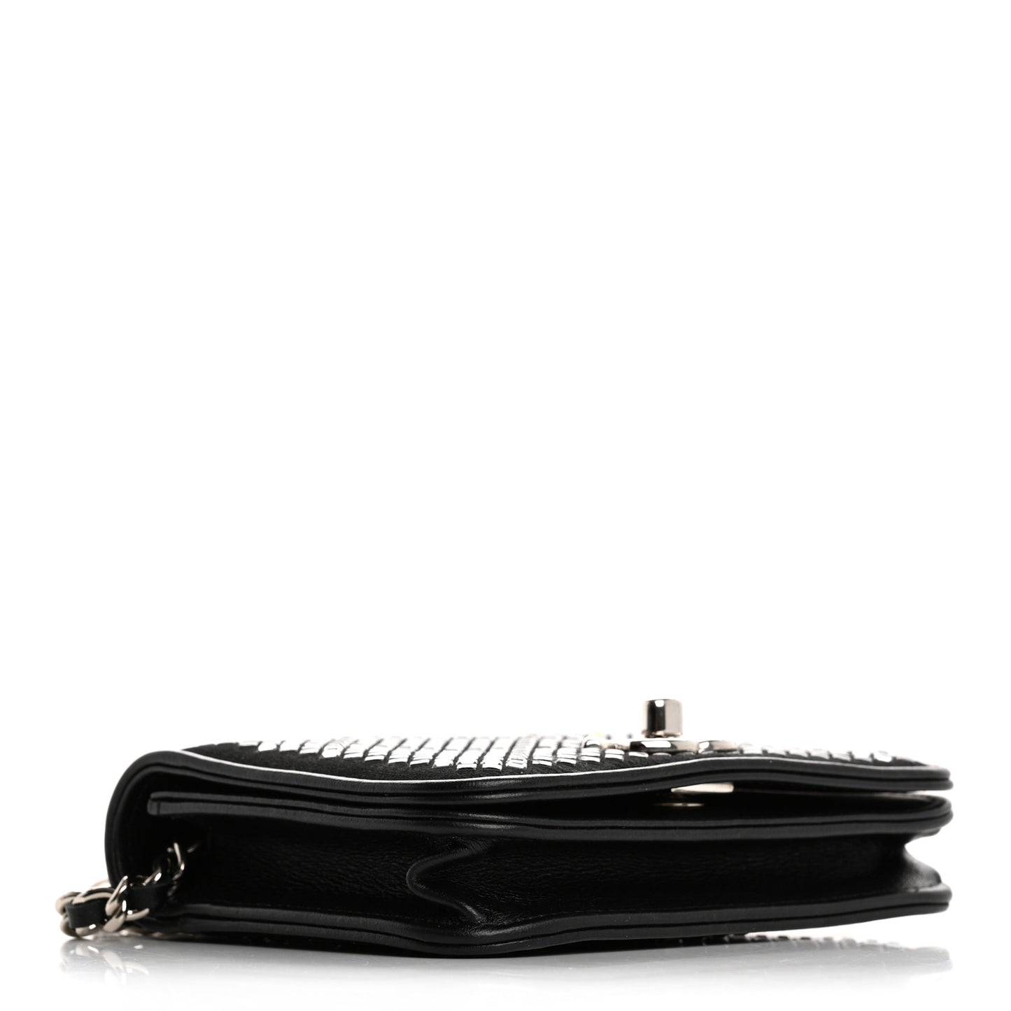Lambskin Crystal Quilted Mini Chain Belt Bag Black