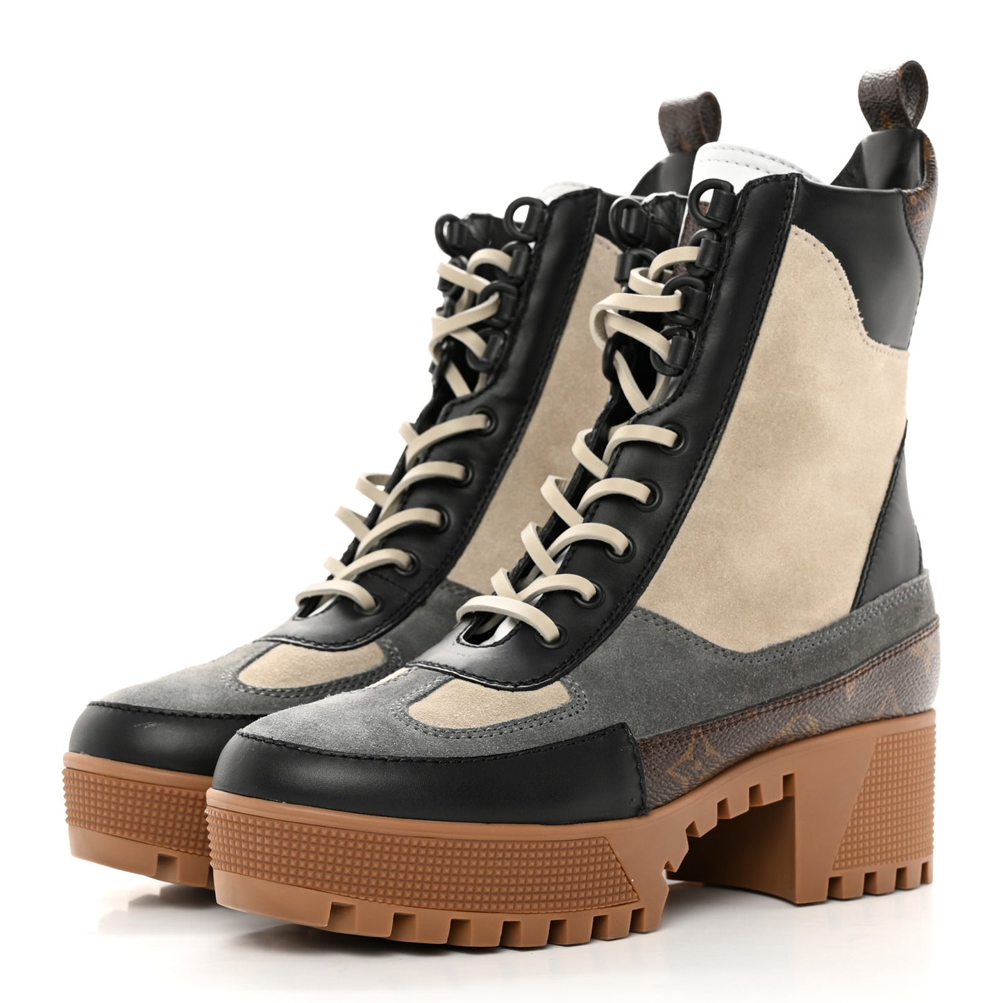 Suede Calfskin Monogram Laureate Platform Desert Boots 37 Beige