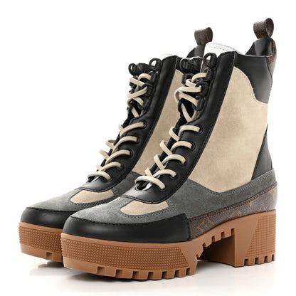Louis Vuitton Suede Calfskin Monogram Laureate Platform Desert Boots 37 Beige 3 of 12