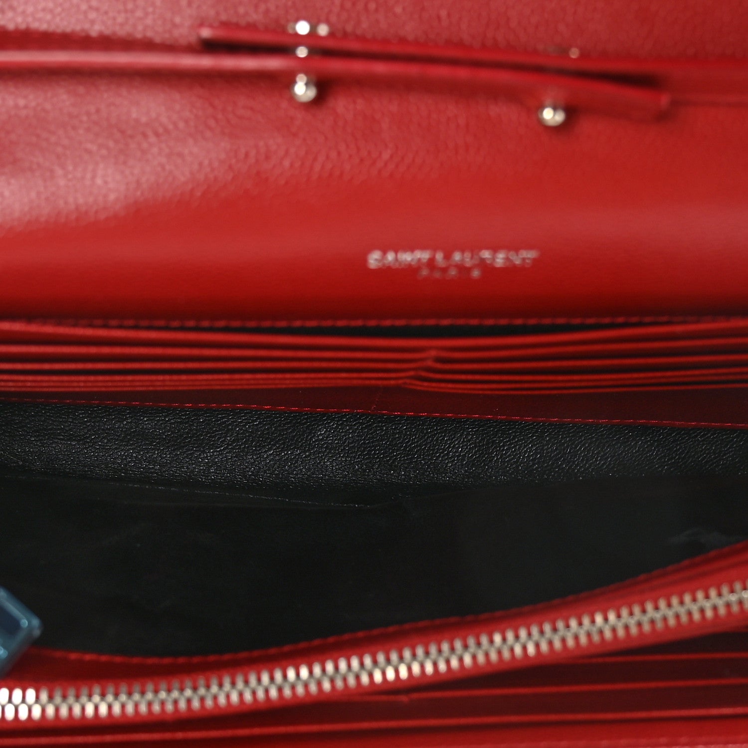 Saint Laurent Grain De Poudre Matelasse Chevron Monogram Chain Wallet New Red 7 of 10