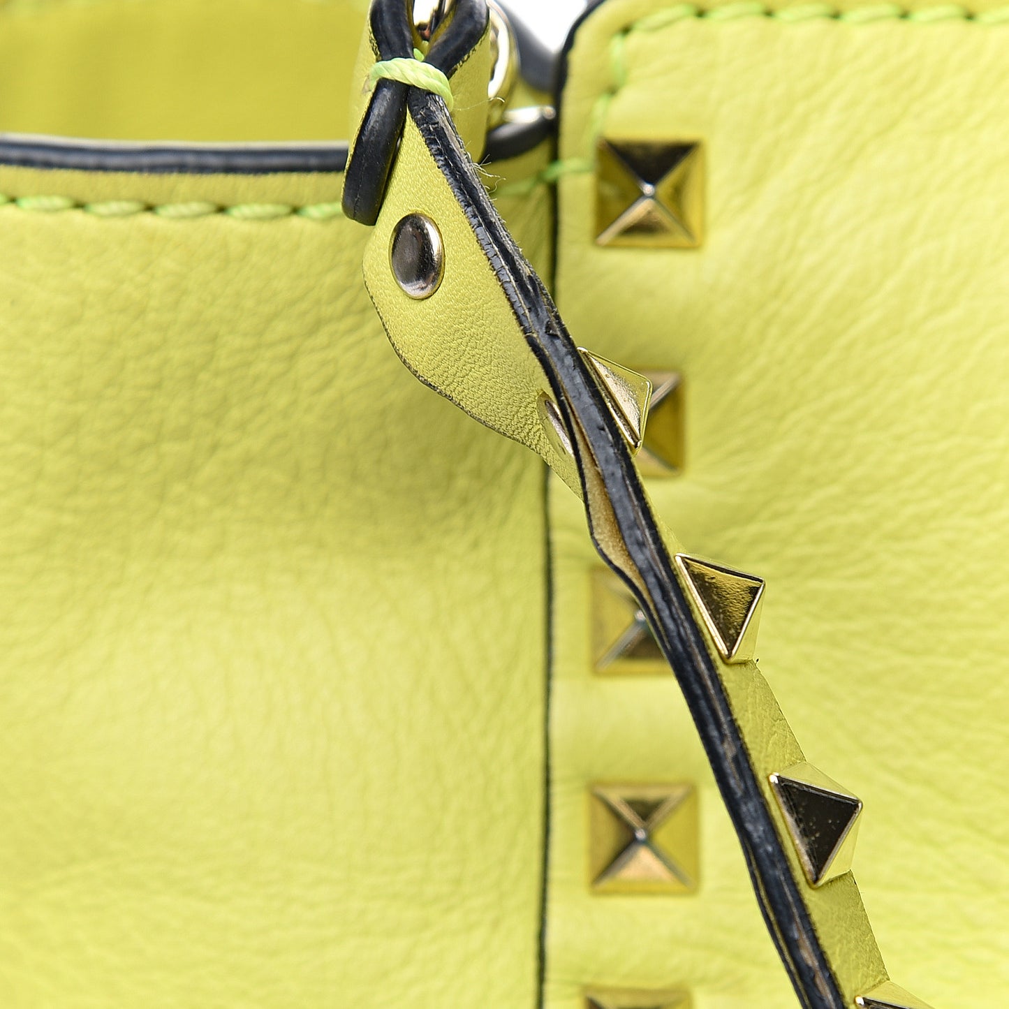 Vitello Rockstud Double Handle Tote Yellow Fluo