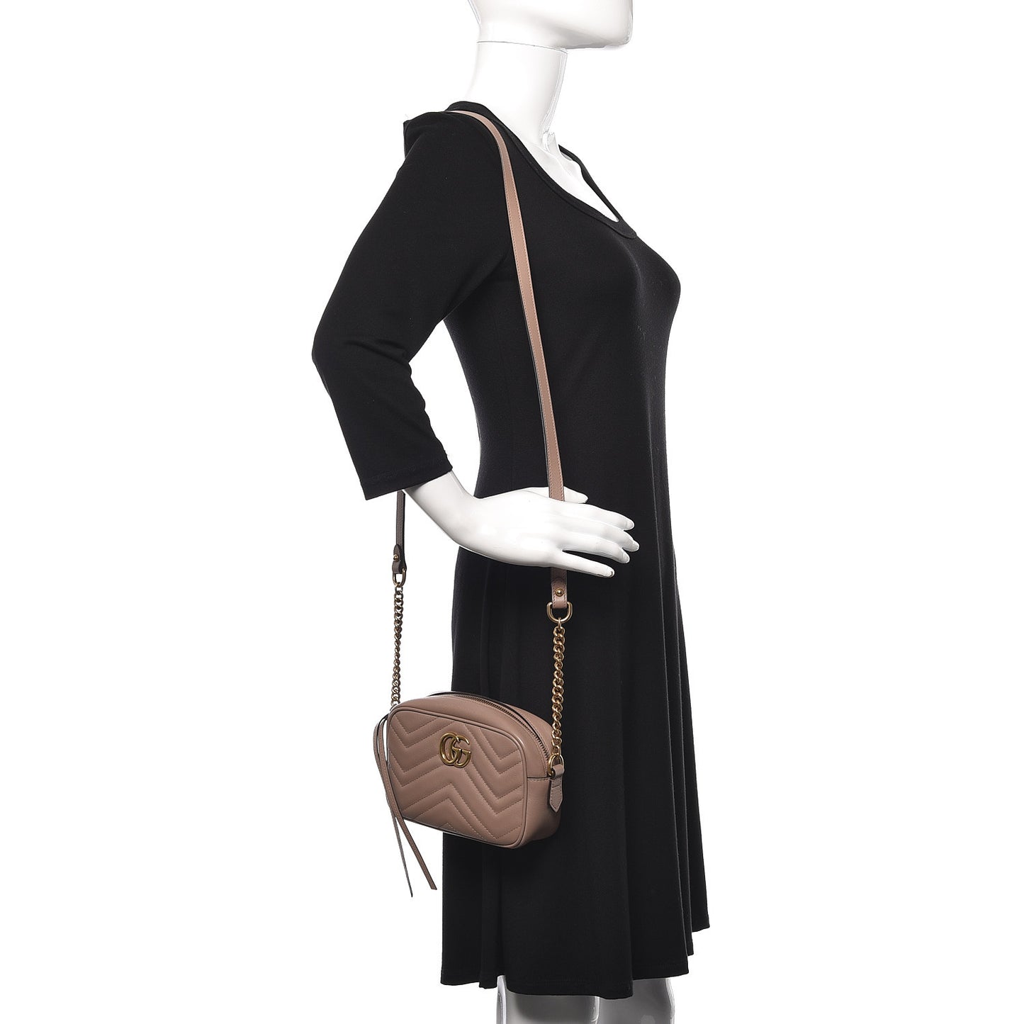 Calfskin Matelasse Mini GG Marmont Chain Shoulder Bag Nude