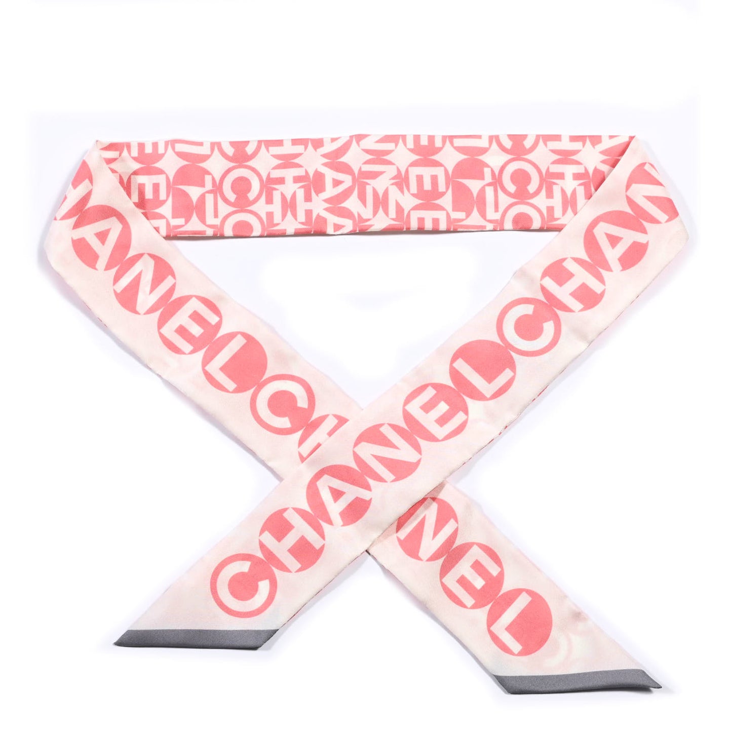 Silk CC Slim Bandeau Scarf Pink Grey