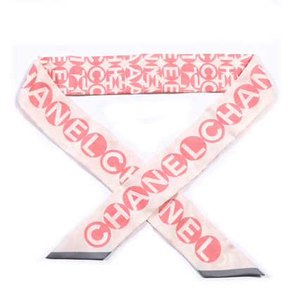 Chanel Silk CC Slim Bandeau Scarf Pink Grey 1 of 3