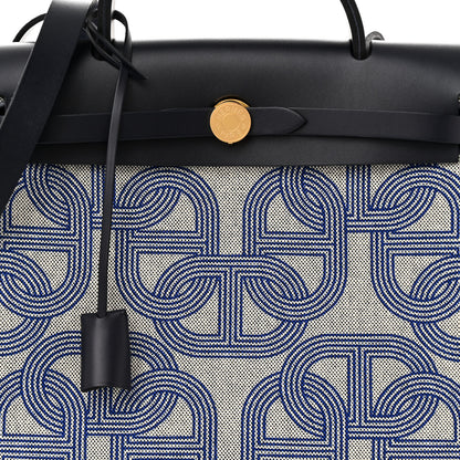 Hermes H Plume Canvas Vache Hunter Circuit 24 Herbag Zip Retourne 31 Bleu Royal Bleu Indigo Ecru 9 of 12