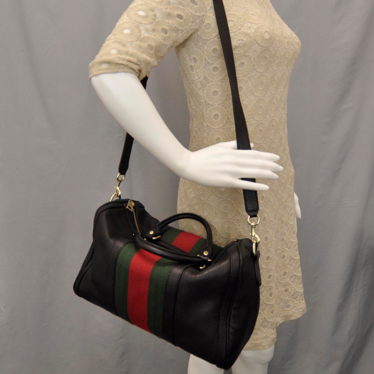 Gucci Leather Vintage Web Boston Black 2 of 8