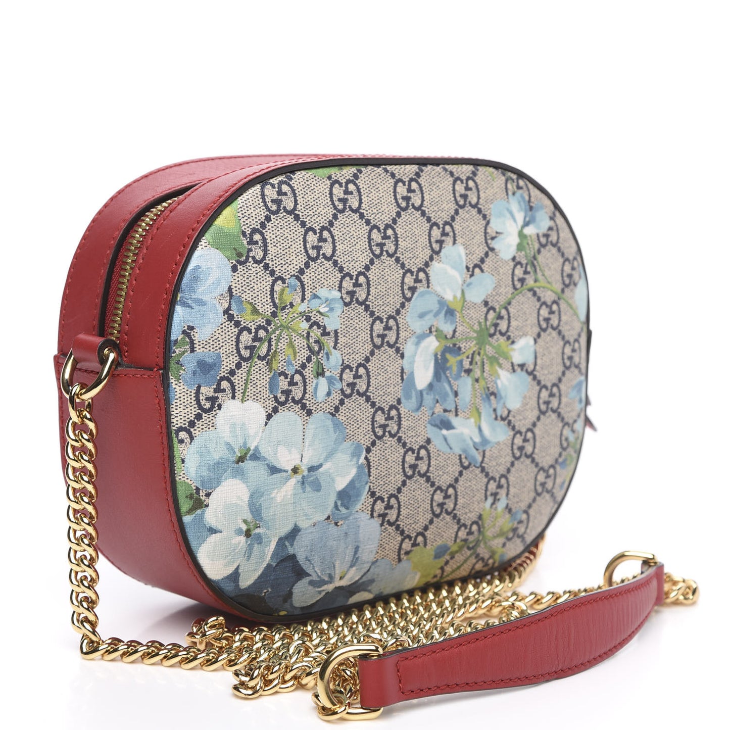 GG Supreme Monogram Blooms Mini Chain Shoulder Bag Beige Blue Navy Hibiscus Red