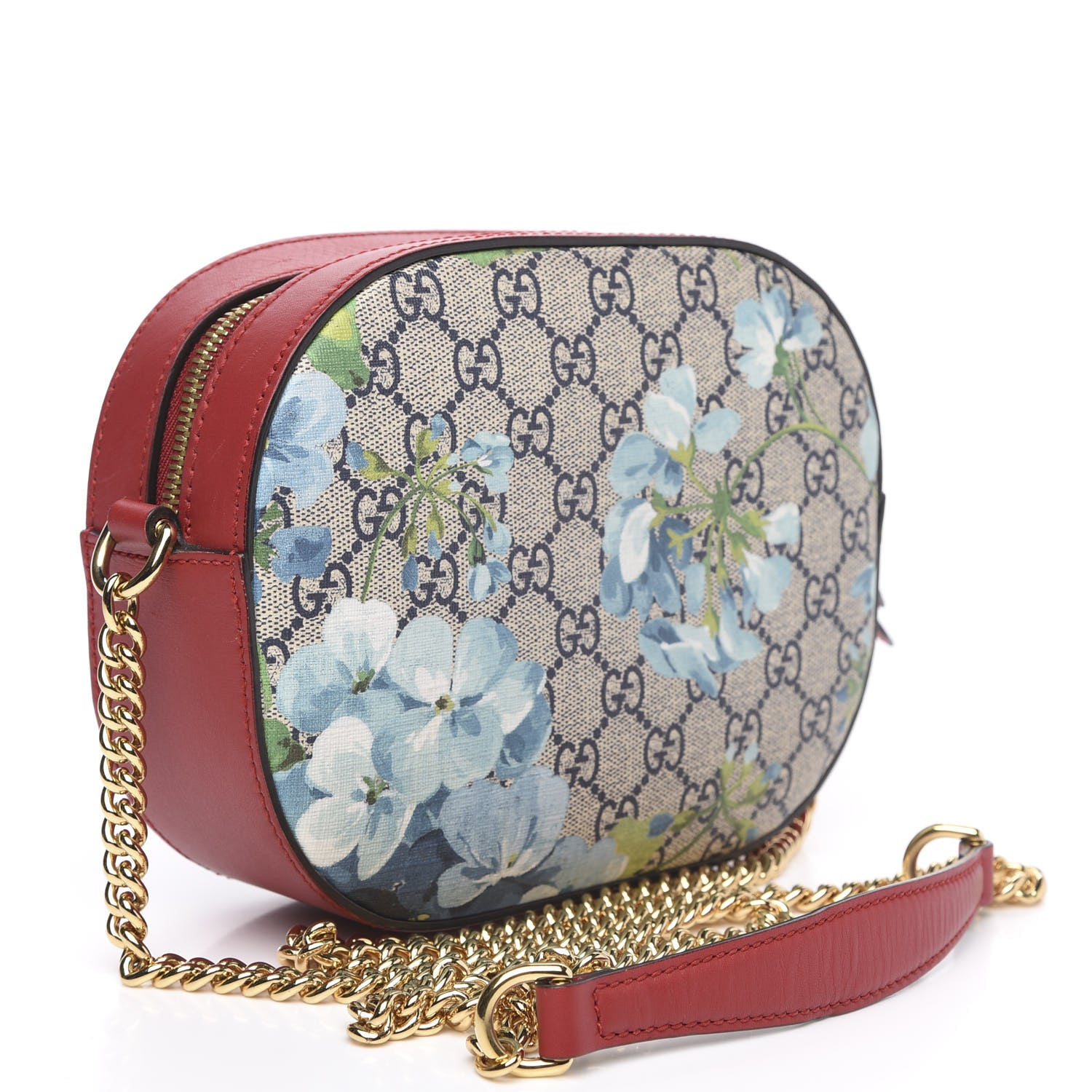 Gucci GG Supreme Monogram Blooms Mini Chain Shoulder Bag Beige Blue Navy Hibiscus Red 3 of 14