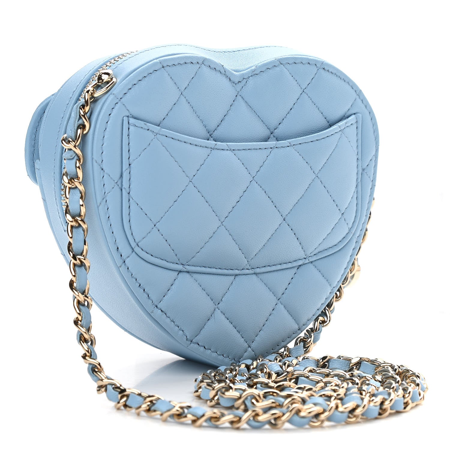 Chanel Lambskin Quilted CC In Love Heart Clutch With Chain Light Blue 3 of 11