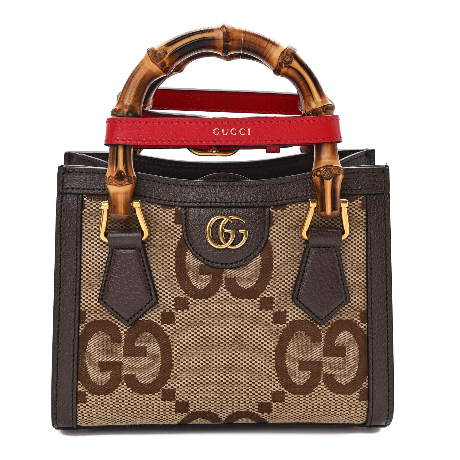 Gucci Monogram Jumbo GG Textured Dollar Calfskin Mini Diana Tote Bag Camel Ebony New Acero Pomegranate Red 1 of 11