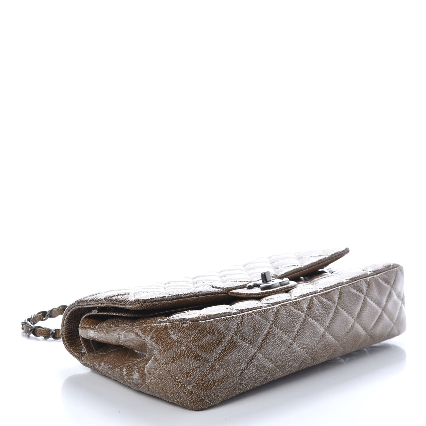 Crinkled Patent Quilted Medium Double Flap Brown