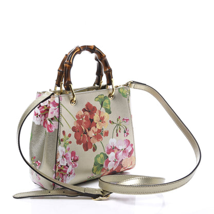 Gucci Metallic Shangai Calfskin Blooms Print Mini Bamboo Shopper Tote Gold Multicolor 2 of 11