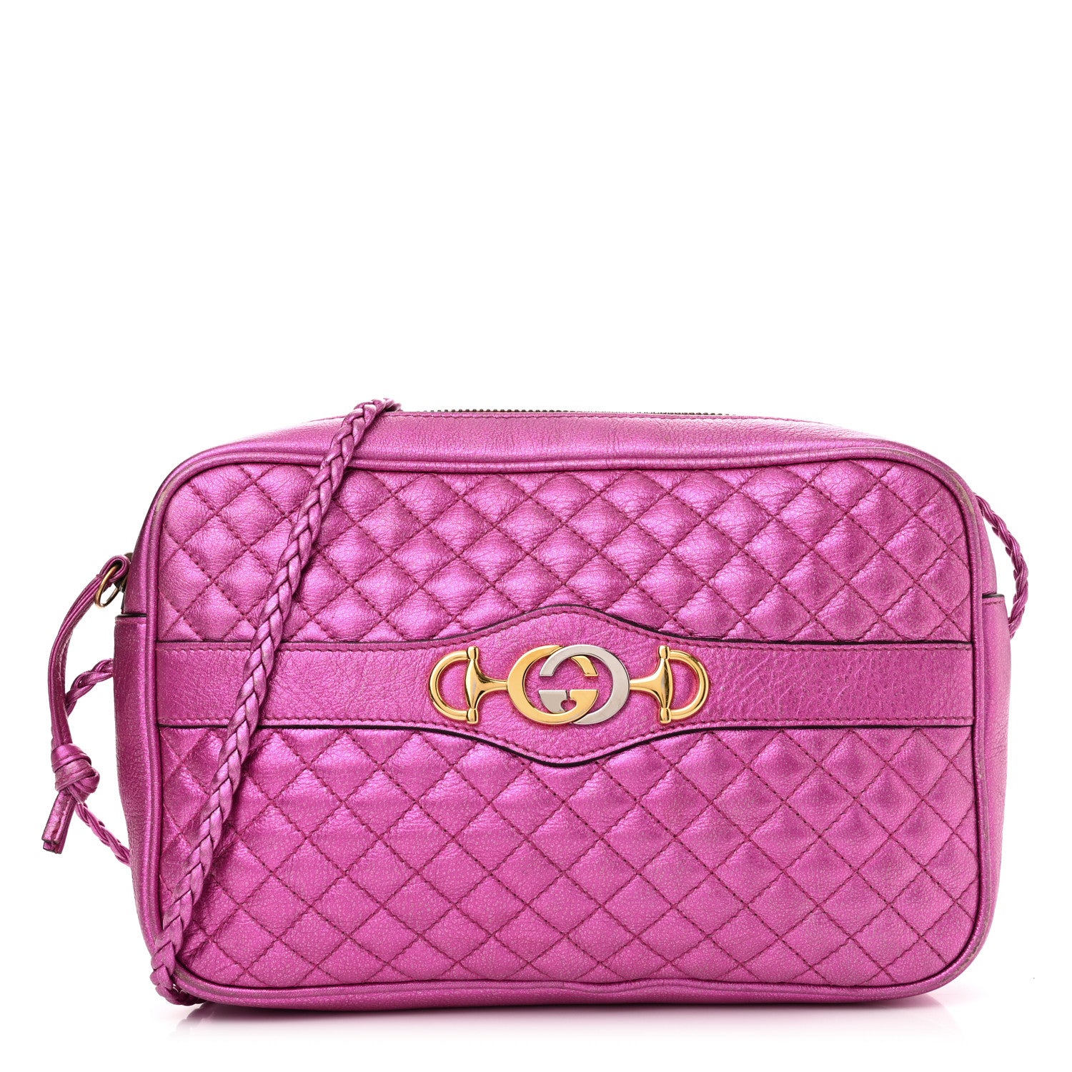 Gucci Laminated Nappa Trapuntata Small Zumi Shoulder Bag Fuxia 1 of 15