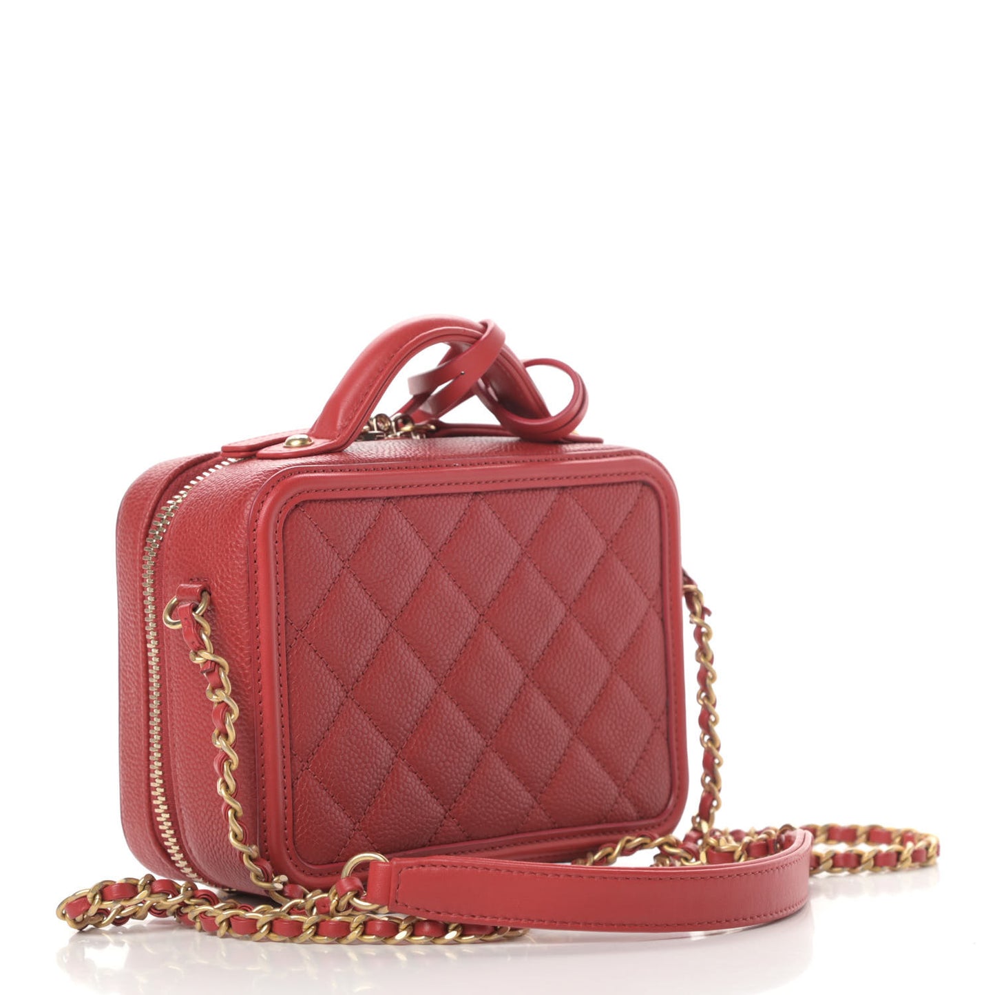 Caviar Quilted Small CC Filigree Vanity Case Red