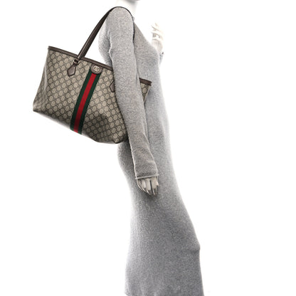 Gucci GG Supreme Monogram Textured Calfskin Web Medium Ophidia Shopping Tote Beige Ebony New Acero 2 of 12