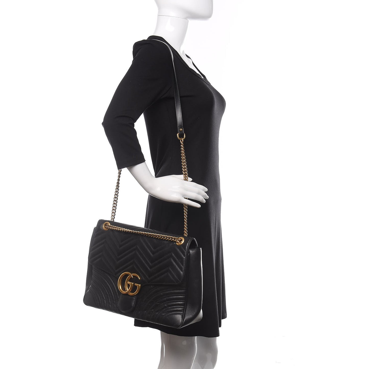 Calfskin Matelasse Large GG Marmont Shoulder Bag Black