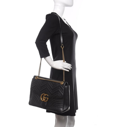 Gucci Calfskin Matelasse Large GG Marmont Shoulder Bag Black 2 of 17