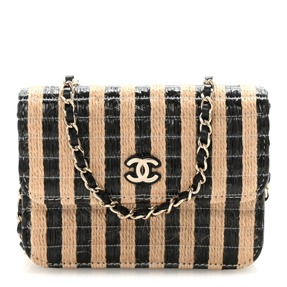 Chanel Raffia Jute Striped Belt Bag Black Beige 1 of 12